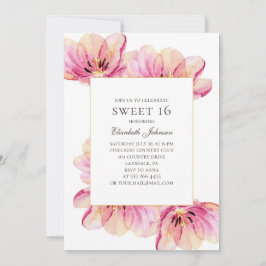 Invitation Fleurs roses Douces 16. 16e anniversaire de fleurs