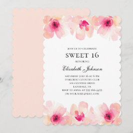 Invitation Fleurs roses douces 16. 16e anniversaire de florai
