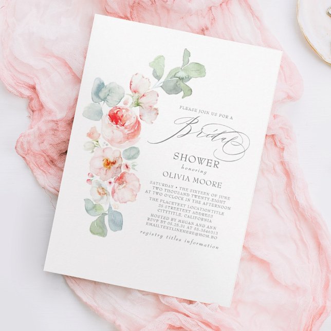 Invitation Fleurs roses douces Élégante Fête des mariées Boho (Créateur téléchargé)