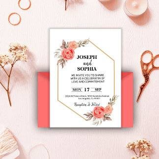 Invitation Fleurs Roses Doux Élégantes Romantiques
