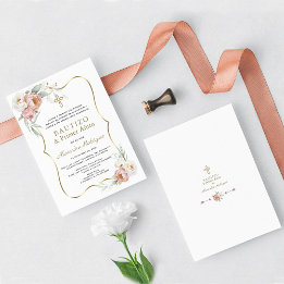 Invitation Fleurs Roses Dusty espagnol 1er anniversaire Baptê