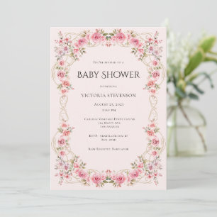 Invitation Fleurs roses élégantes Baby Shower