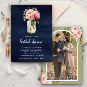 Invitation Fleurs roses en bocal Mason Photo Fête de mariage 