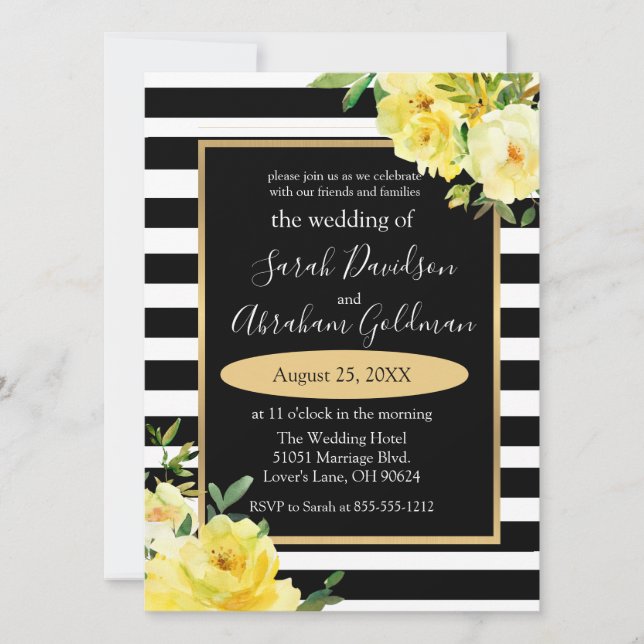 Invitation Fleurs Roses en noir et blanc Inv Mariage  (Devant)