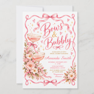 Invitation Fleurs roses en rubans et Champagne pétillant pour