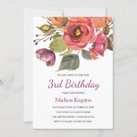 Fleurs roses Enfants Anniversaire de enfant Invita