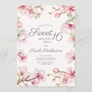 Invitation Fleurs roses et blanches de printemps Floral Sweet