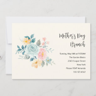 Invitation Fleurs roses et bleues élégant Brunch Fête des Mèr
