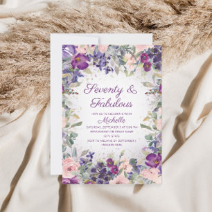 Invitation Fleurs roses et blush violettes 70 ans et Invitati