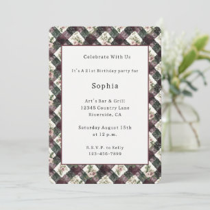 Invitation Fleurs roses et fausse dentelle noire bordeaux pou