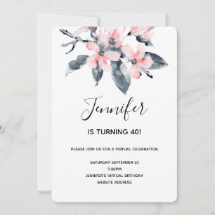 Invitation Fleurs roses et gris Aquarelle Anniversaire virtue