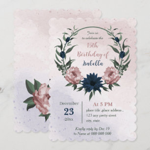 Invitation fleurs roses et navales botaniques couronne annive