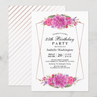 Fleurs roses et Rose Gold Géométrique fête d'anniv