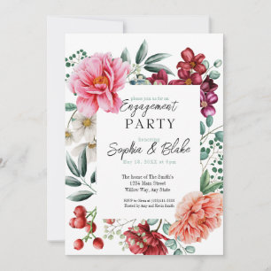 Invitation Fleurs roses et rouges   White Engagement Party