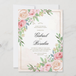 Invitation Fleurs roses et verdure Élégant mariage magnifique