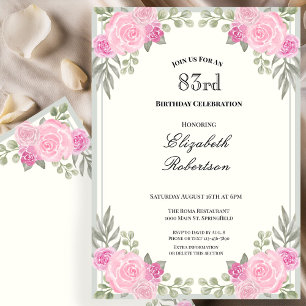Invitation Fleurs roses et vert sauge pour 83 ans