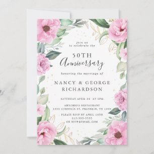 Invitation Fleurs roses Eucalyptus 50e anniversaire de Mariag