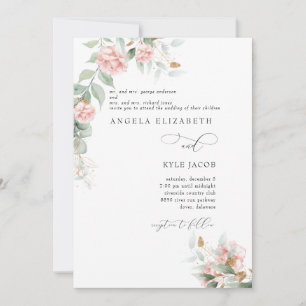Invitation Fleurs Roses Eucalyptus Deux Parents Mariage