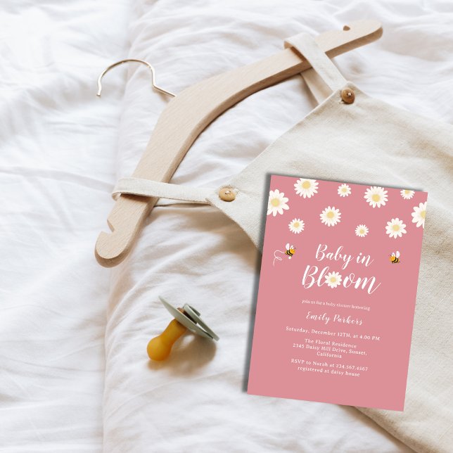 Invitation Fleurs Roses Faisy Bébé En Fleur Fleur Douche Fill (Pink Daisy Flowers Baby In Bloom Girl Shower Invitation)