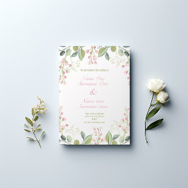 Invitation Fleurs roses, feuilles d'olivier, mariage de jardi