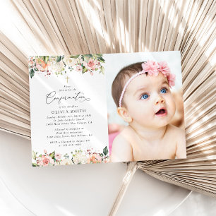 Invitation Fleurs roses, Fleurs blanches, Confirmation floral
