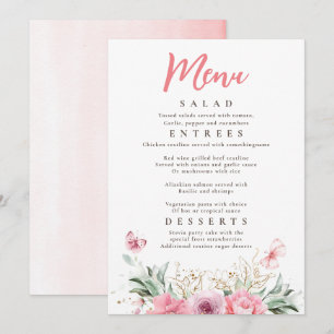 Invitation Fleurs roses Gold Greenerflies Menu Party