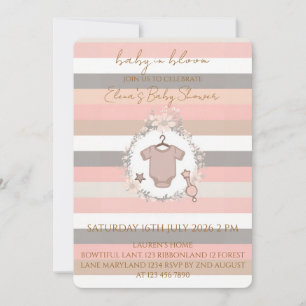 Invitation Fleurs roses grises pour bébé en fleurs