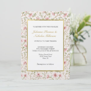 Invitation Fleurs Roses Jolies Mariage Romantique