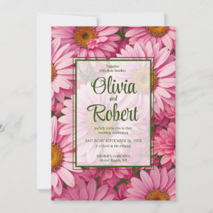 Invitation Fleurs roses marguerites rétro Mariage