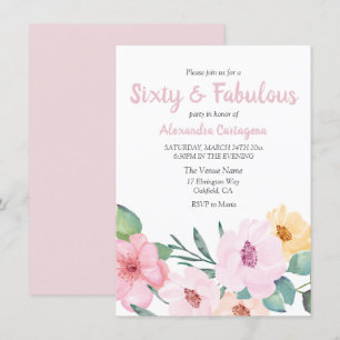 Invitation Fleurs roses mignonnes Soixante et fabuleux 60e an