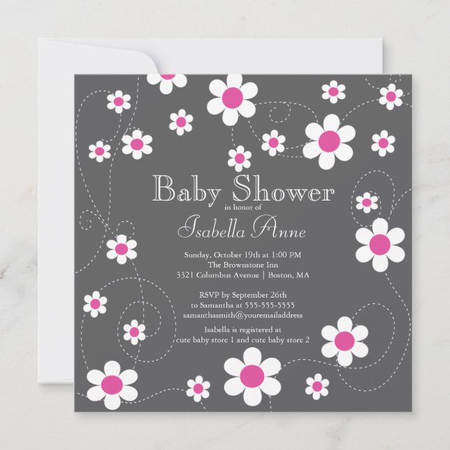 Invitation Fleurs roses modernes et amusantes Flora Girls Bab (Devant)