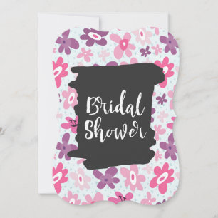 Invitation Fleurs roses motif fantaisiste rétro Baby Shower