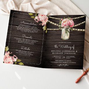 Invitation Fleurs Roses Pâles Pot en Verre Code QR Mariage en
