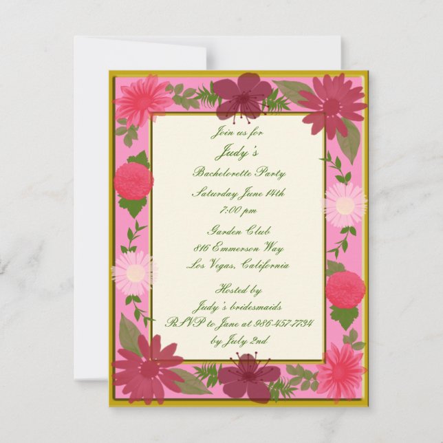 Invitation Fleurs roses Personnalisées Bachelorette Invitatio (Devant)