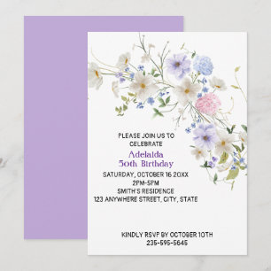 Invitation Fleurs roses pourpres Boho Fleurs sauvages de prin