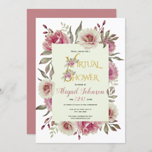 Invitation Fleurs roses poussiéreuses virtuelles bébé ou douc