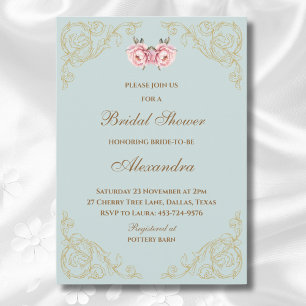 Invitation Fleurs roses Rococo Fête des mariées Vintage Peony