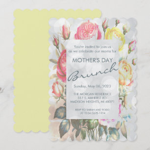 Invitation Fleurs roses rose jaune Brunch Fête des Mères