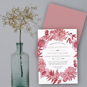 Invitation Fleurs roses roses et feuilles Dusty mariage