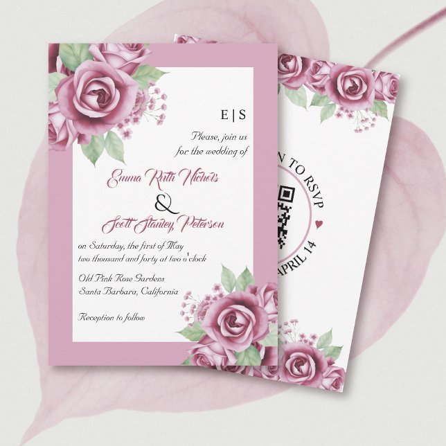 Invitation Fleurs roses roses poussiéreuses, mariage floral c (Créateur téléchargé)