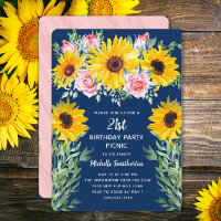 Fleurs roses roses Tournesols Bleu marine 21e Anni