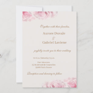 Invitation Fleurs Roses roses Vrais Mariage Floral d'or d'ivo