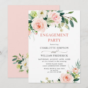 Invitation Fleurs Roses Rouges Verdure FÊTE DE FIANÇAILLES