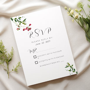 Invitation Fleurs roses rouges vertes simples RSVP