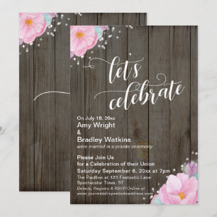 Invitation Fleurs roses Rustique Célébrons la réception
