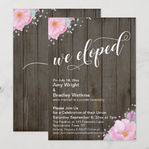 Invitation Fleurs roses Rustique Nous nous sommes enfuis Réce