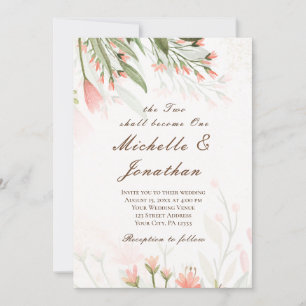 Invitation Fleurs roses simples Verdure Mariage chrétien