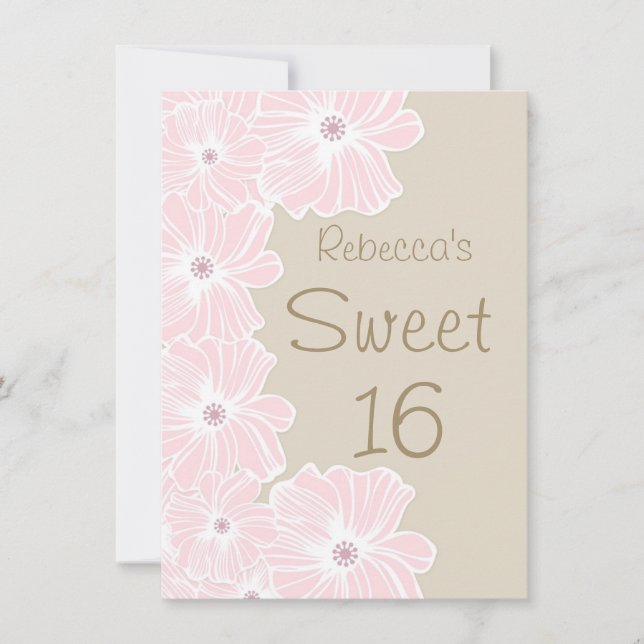 Invitation Fleurs roses Sweet 16 Party (Devant)