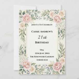 Invitation Fleurs roses verdoyantes Anniversaire étape import