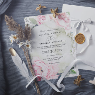 Invitation Fleurs Roses Verdure Élégant Moderne Chic Mariage